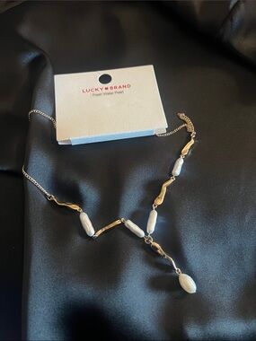 Lucky Brand Gold Tone Necklace with White Freshwater Pearl Drops